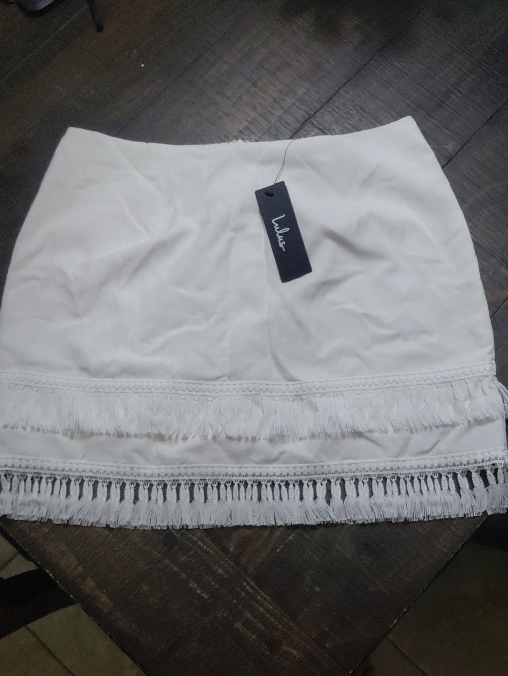 Lulu's Cream Fringe-Trim Mini Skirt
